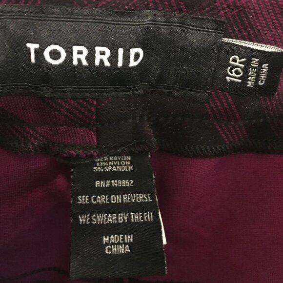 Torrid Berry Plaid Ponte Stretch Ankle Skinny Pants W/ zipper detail - Picture 6 of 9
